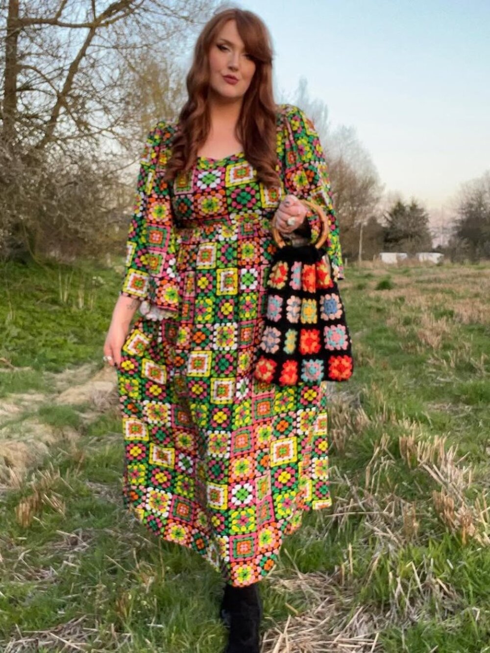 Dawn O’Porter X Joanie Casino Granny Square Print maxi midaxi dress 6 medium NWT - Picture 10 of 10